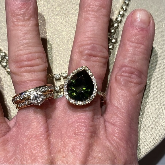 14K DIAMOND GREEN TOURMALINE RING 9 - Picture 10 of 11